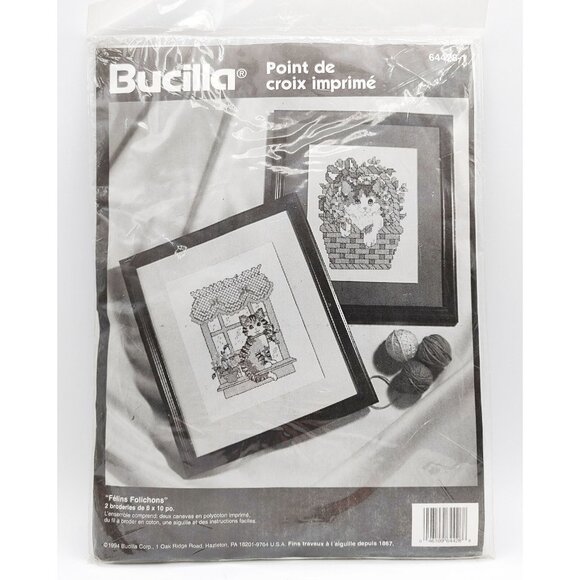 Bucilla Stamped Cross Stitch Kit 644281 Fabulous Felines Vintage 1995 NEW - Picture 2 of 3
